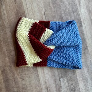 Knitted double layer ear warmer, colorful striped knit headband, messy bun earwarmer, knit twist winter headband, wide women&#39;s headwrap