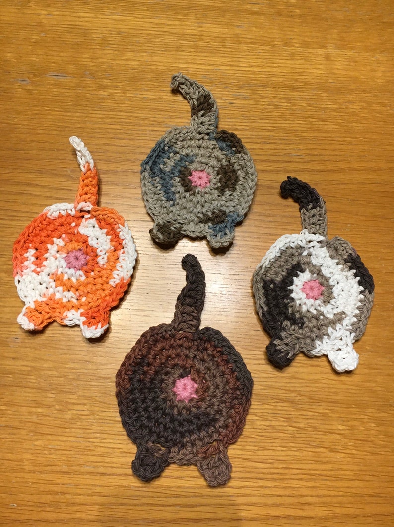Crocheted cat butt coasters SET OF EIGHT 100 cotton Etsy