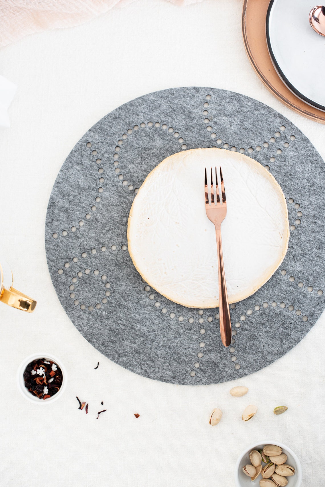 Round Felt Table Placemats in Gray Color Decorated With Etsy