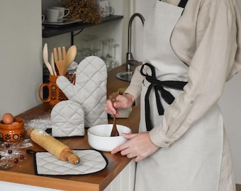 Handmade Linen Cooking Apron – Natural Linen Cotton Blend
