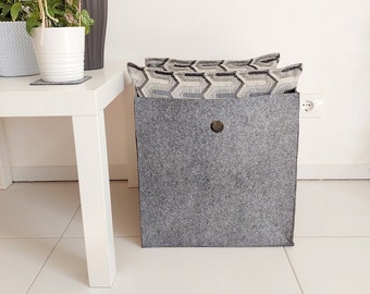 Handcrafted Felt Storage Basket, Minimalist Gray Home Organization