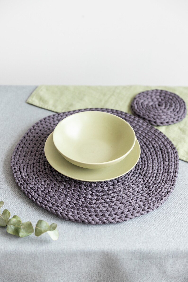 Round Dark Gray Crochet Table Placemats for Slow Dining Time Etsy