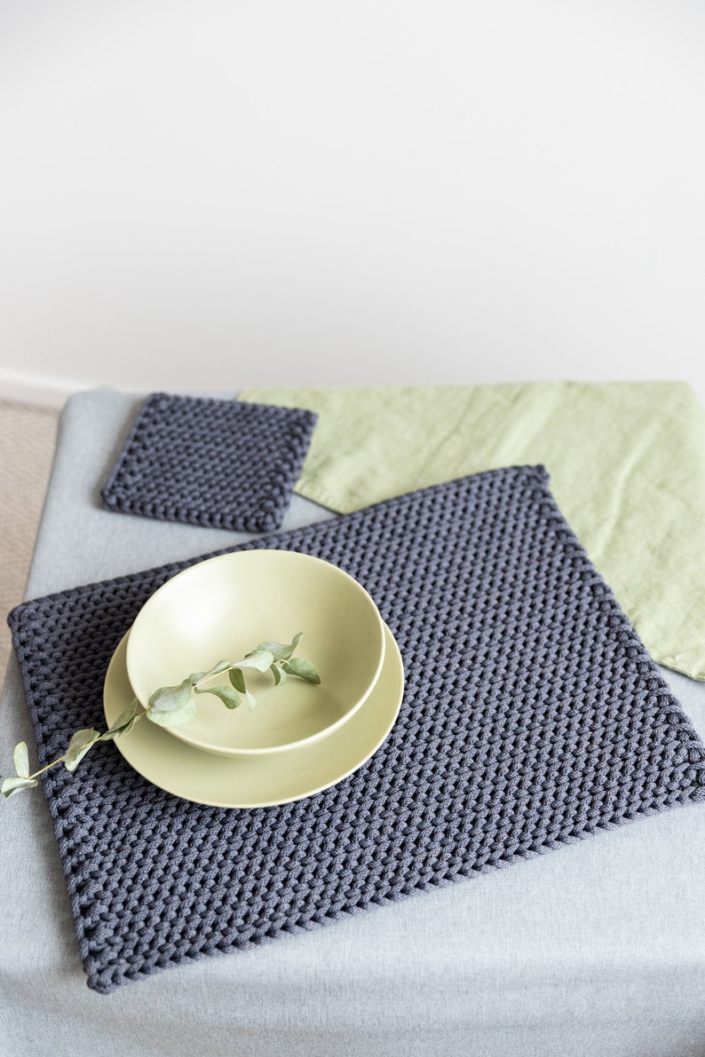 Rectangular Dark Gray Crochet Table Placemats Etsy