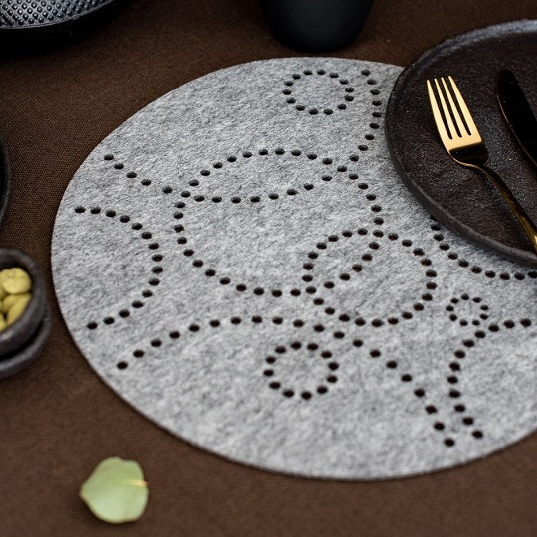 Round Felt Table Placemats in Gray Color Decorated With Etsy