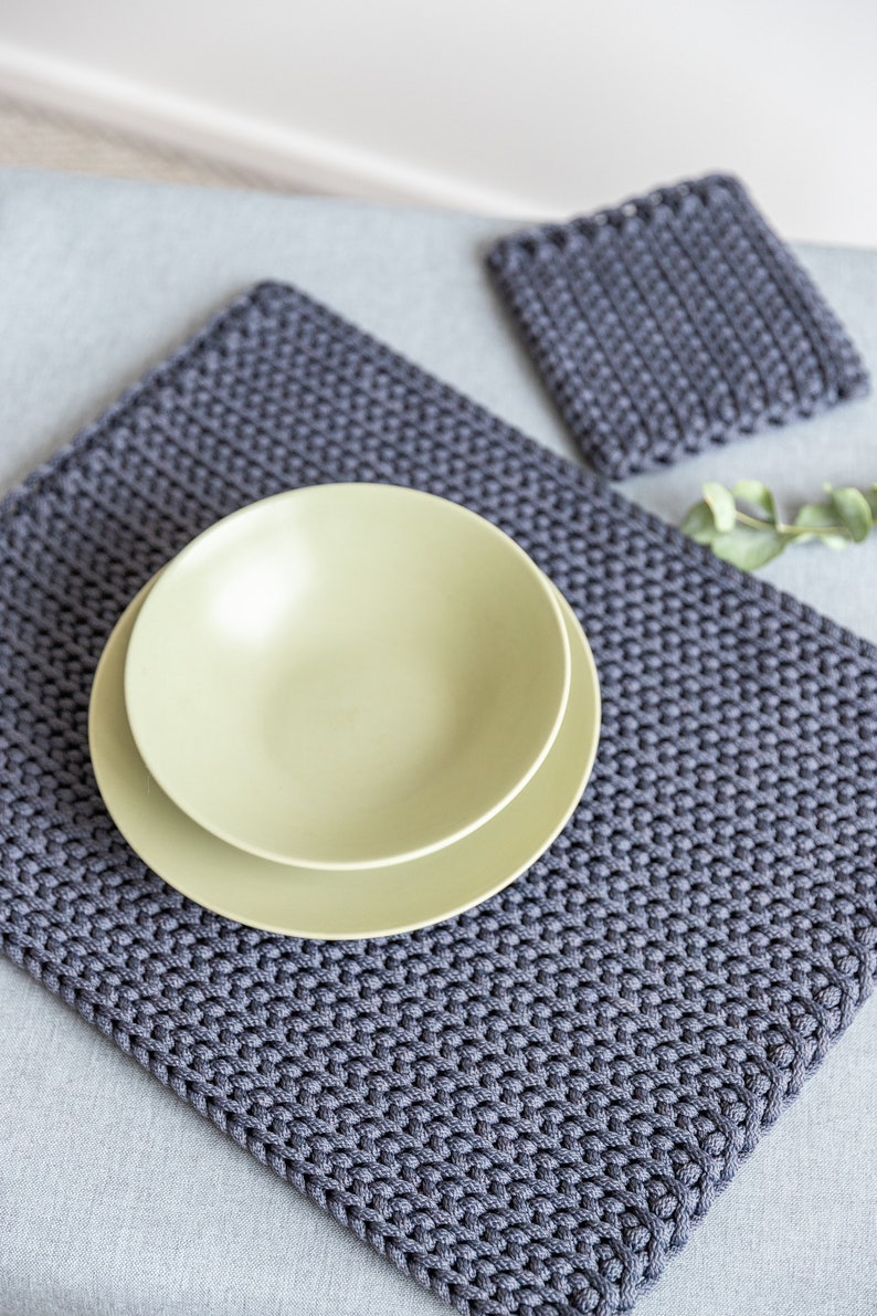 Rectangular Dark Gray Crochet Table Placemats Etsy
