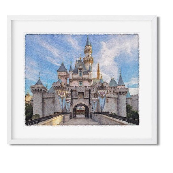 Disneyland Castle Watercolor Effect Print - Gran póster para los fans de Disney Disney Wall Art Disney Regalo