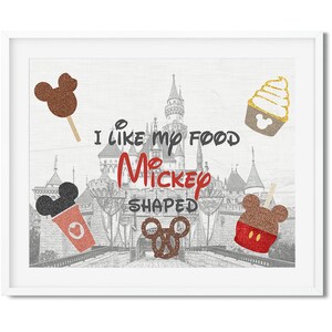 24x18 or 36x24 Disneyland &quot;I like my food Mickey shaped&quot; Glitter Disney Snacks Wall Art Print Disney Fan