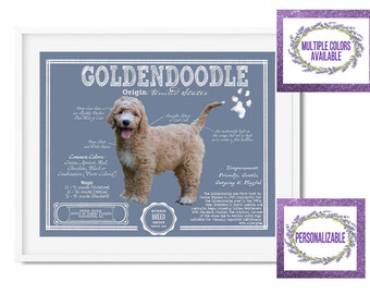 Goldendoodle: Antique Architecture Patent Drawing Style Print / Wall Art / Home Decor Goldendoodle Gift Dog Breed Art - Can be personalized!