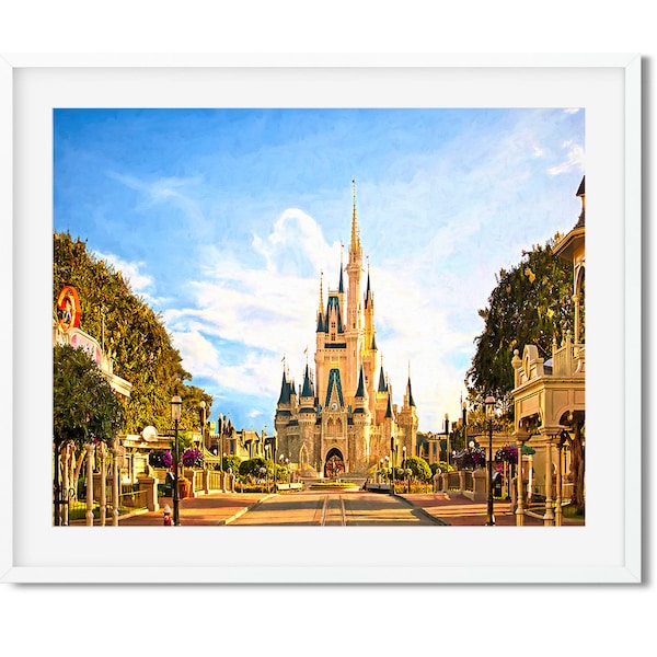 Walt Disney World Magic Kingdom, Cinderella Castle Painted Effect Art Print, Disney Home Decor Print