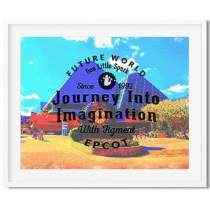 EPCOT art print, Journey Into Imagination with Figment attraction wall art with Watercolor effect, Disney Home Decor, Disney Poster