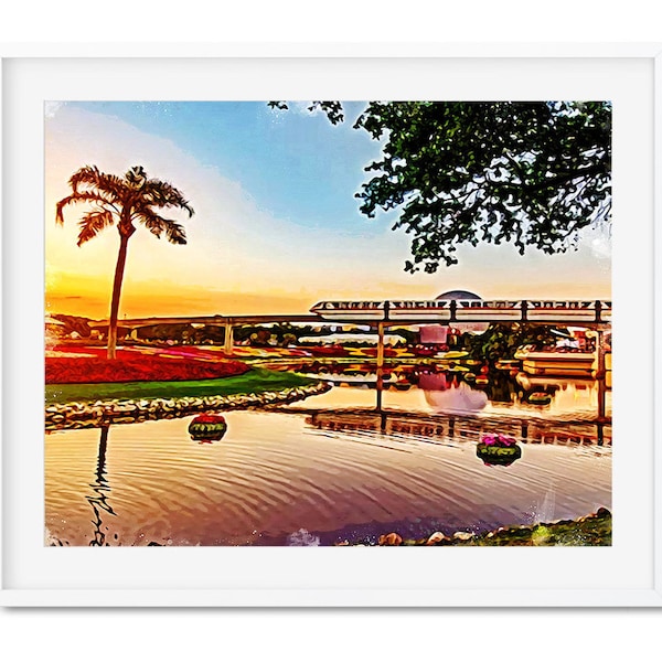Impresión con efecto acuarela de Epcot, decoración del hogar de Disney Epcot, impresión del parque temático de Disney