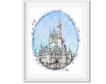 Cinderella Castle featured with Watercolor Effect at Walt Disney World's Magic Kingdom, Disney Home Decor Wall Art, Great for Disney Gifts!