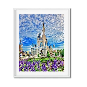 Disney Castle Art Print. Painted Disney Castle Wall Art, Magic Kingdom Theme Park.