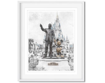 ウォルト・ディズニーとミッキーの水彩画プリント ディズニーポスター