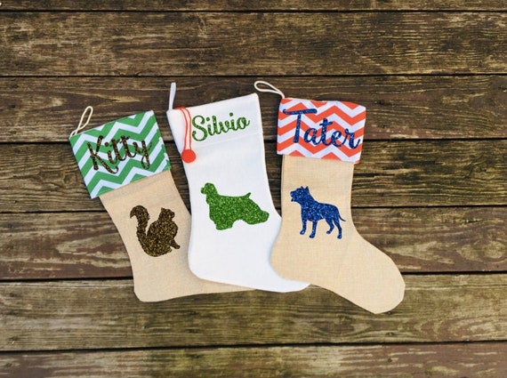 Personalized Glitter Name Dachshund Burlap Christmas Stocking