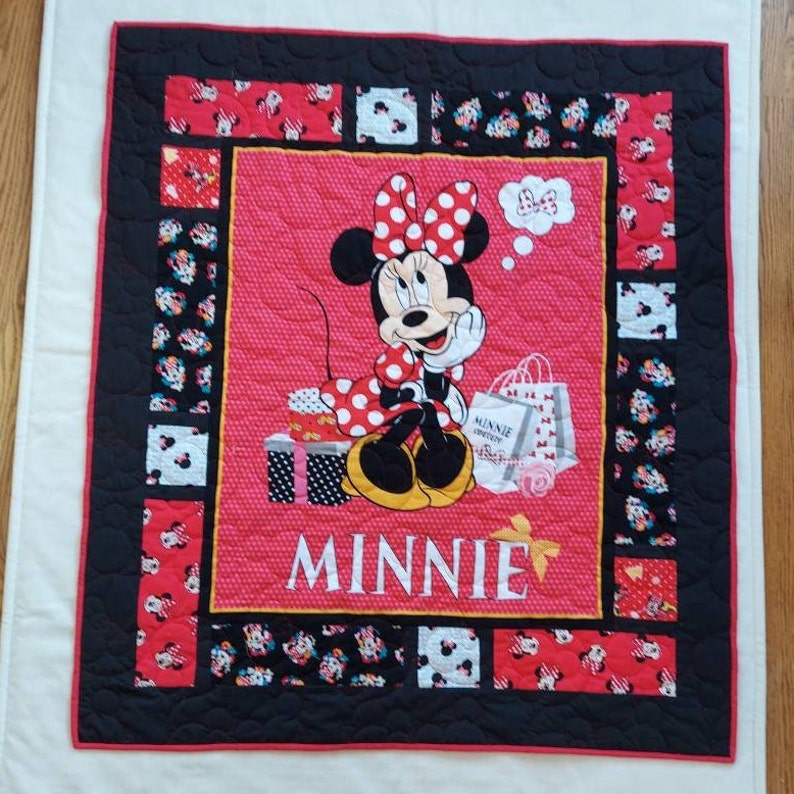 Minnie Mouse Quilt using Licensed Fabric, Mouse Blanket, Car Seat Quilt, Baby Quilt, Stroller Quilt, Baby Shower Gift, Flannel Quilt image 1