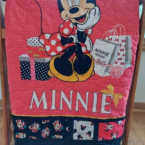 Minnie Mouse Quilt using Licensed Fabric, Mouse Blanket, Car Seat Quilt, Baby Quilt, Stroller Quilt, Baby Shower Gift, Flannel Quilt image 3