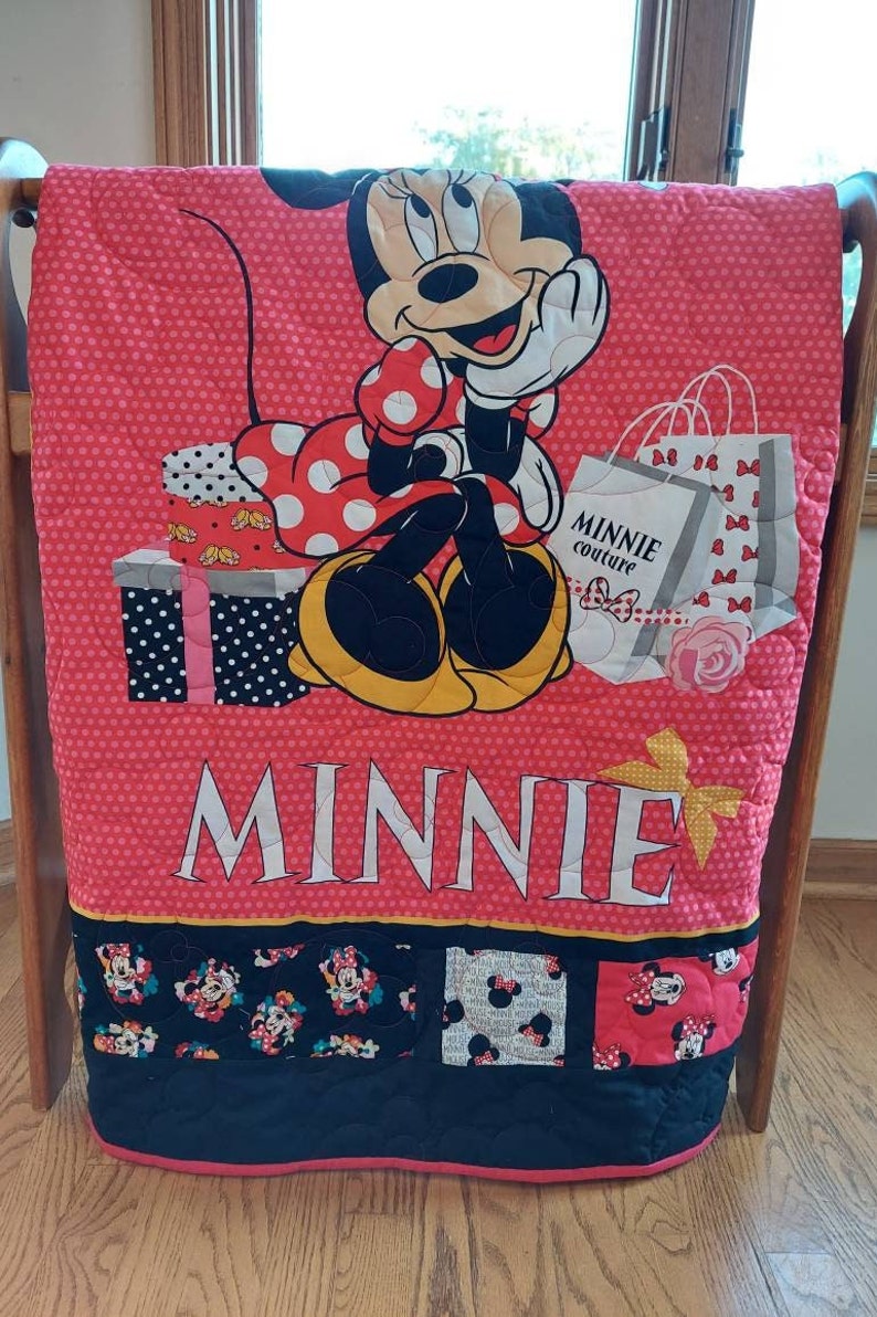 Minnie Mouse Quilt using Licensed Fabric, Mouse Blanket, Car Seat Quilt, Baby Quilt, Stroller Quilt, Baby Shower Gift, Flannel Quilt image 3
