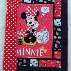 Minnie Mouse Quilt using Licensed Fabric, Mouse Blanket, Car Seat Quilt, Baby Quilt, Stroller Quilt, Baby Shower Gift, Flannel Quilt image 2
