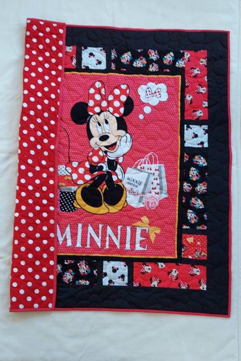 Minnie Mouse Quilt using Licensed Fabric, Mouse Blanket, Car Seat Quilt, Baby Quilt, Stroller Quilt, Baby Shower Gift, Flannel Quilt image 2