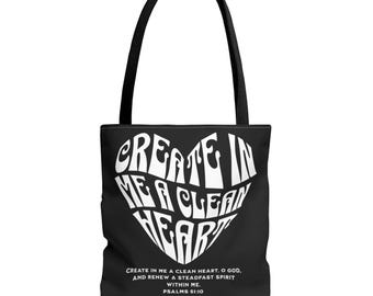Christian Faith Tote Bag: Clean Heart Graphic, Durable Polyester