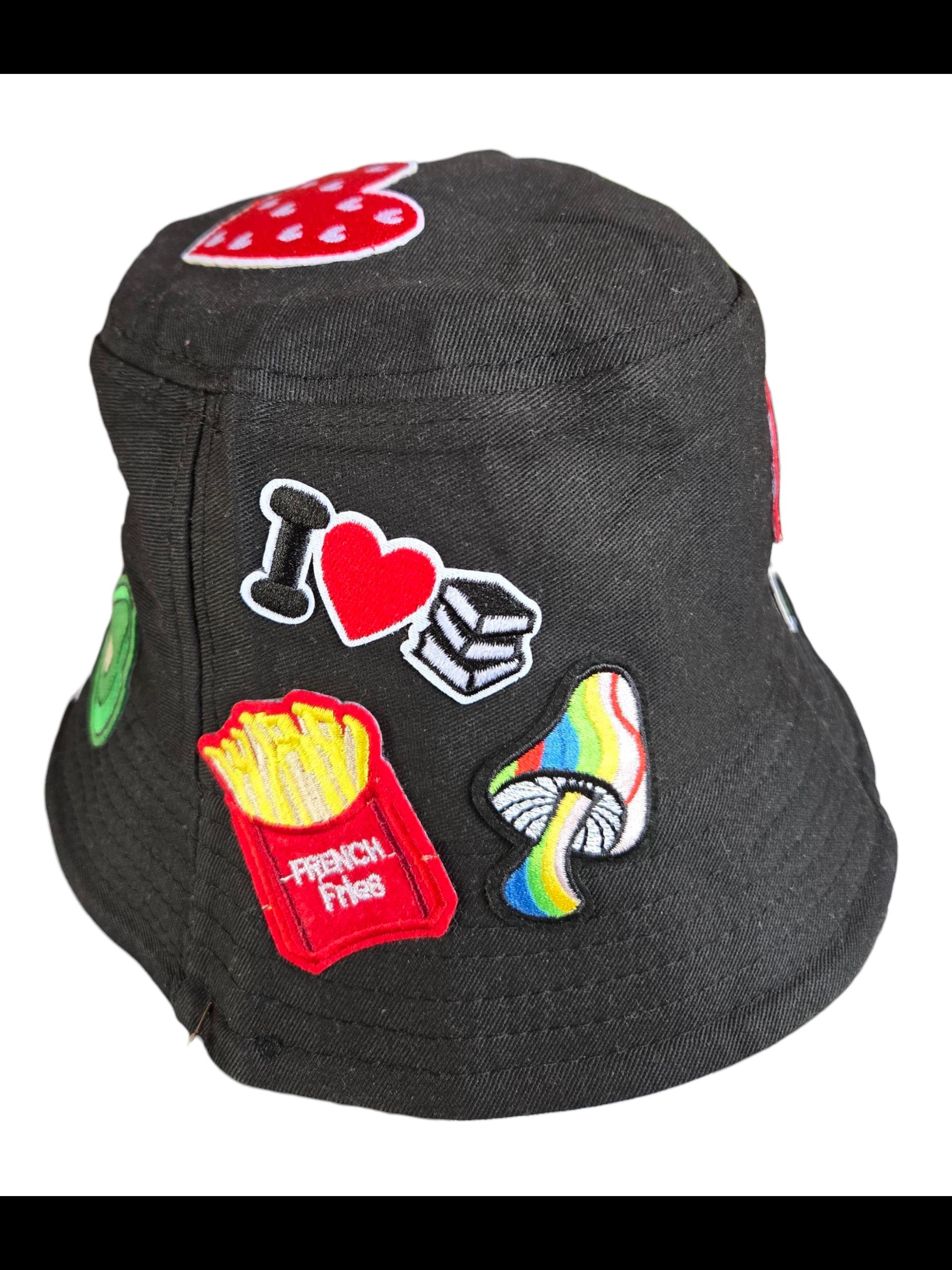jocelyn Black Bucket Hat with Colorful LOVE Letter Patches Black Cats Bucket Hat, Stained Glass Look, Reversible, Child  main image 2