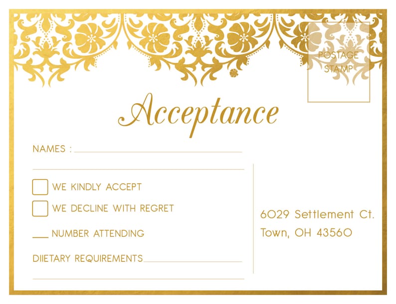 Gold Damask Wedding Invitation Gold Wedding Invitations Template
