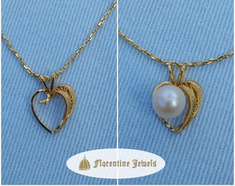 Heart Pendant Necklace, Mount Your Pearl in a Handmade 18 kt Gold Filled Pendant with Gold Fill Chain