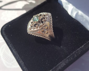 Columbian Emerald Ring Set In Italian Renaissance Filigree Sterling Silver Designer Ring