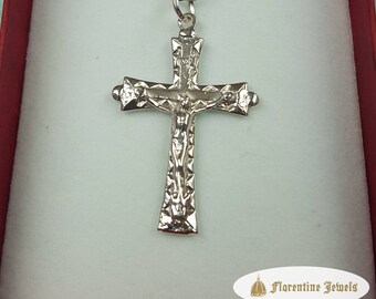Formée Crucifix Solid Sterling Silver Pendant Necklace with Curb Chain