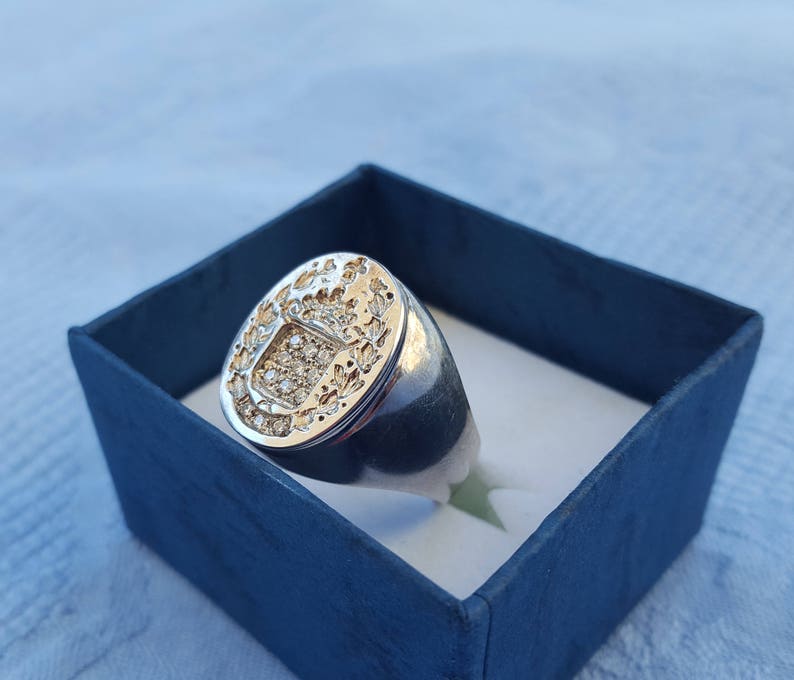 Crest Men's Ring Set in Solid Sterling Silver Etsy