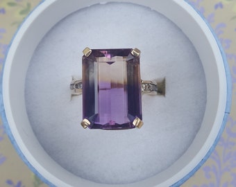 14 carat Natural Ametrine Accented With White Sapphires Set in 14 Kt. Yellow Gold Designer Handmade Engagement Ring
