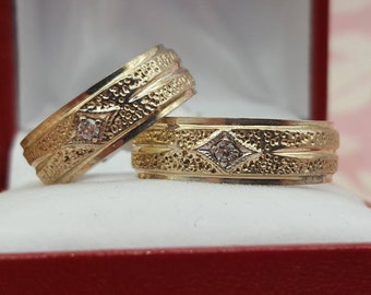 His and Hers Matching Designer Wedding Bands, Sterling Silver, Sold As A Pair, Anniversary Rings, Couple Rings