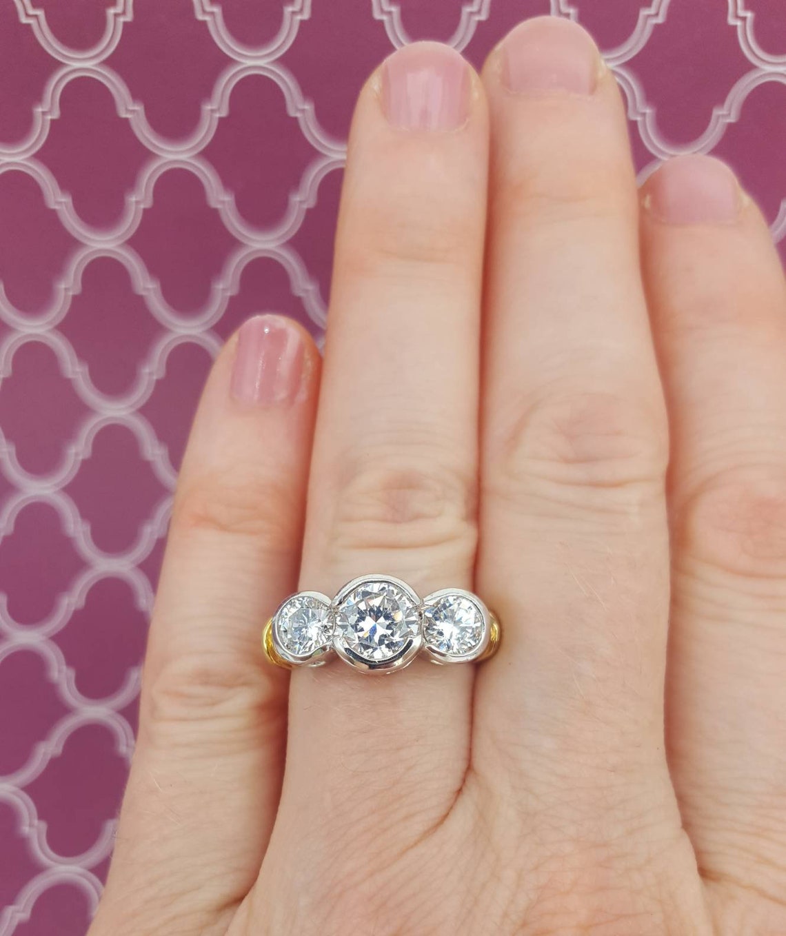 Vintage 90s Sterling Silver Engagement Ring Two Tone Etsy