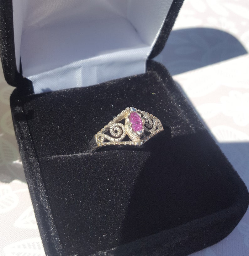 Genuine Ruby Ring Set In Italian Renaissance Filigree Sterling Silver Designer Ring