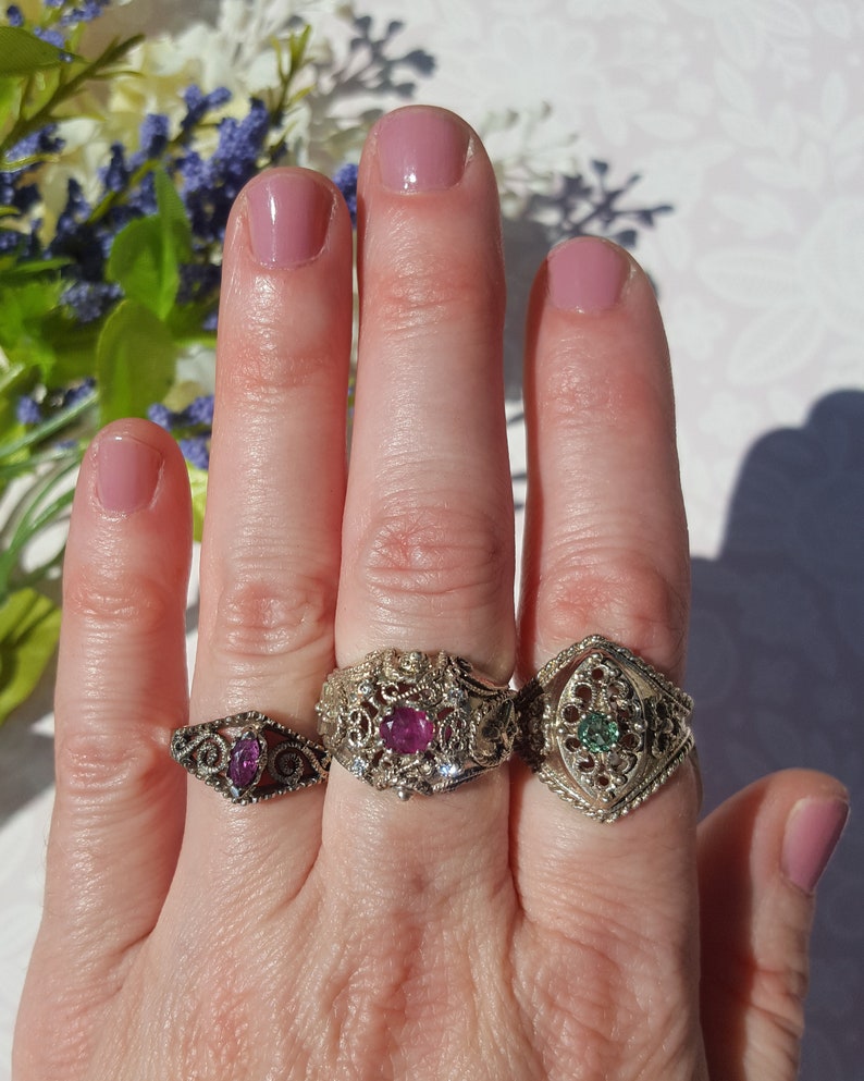 Genuine Ruby Ring Set In Italian Renaissance Filigree Sterling Silver Designer Ring