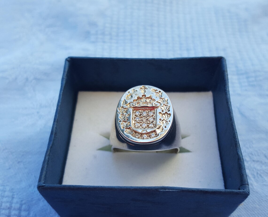 Crest Men's Ring Set in Solid Sterling Silver Etsy