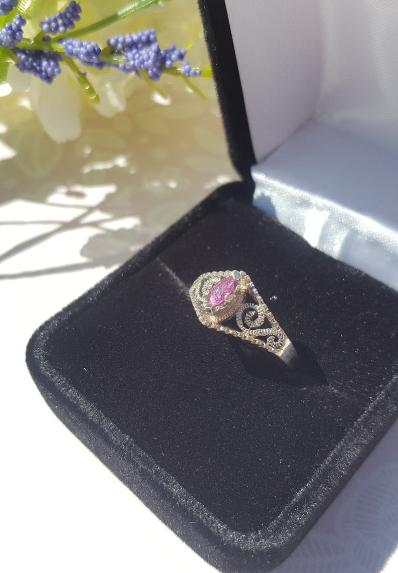 Genuine Ruby Ring Set In Italian Renaissance Filigree Sterling Silver Designer Ring