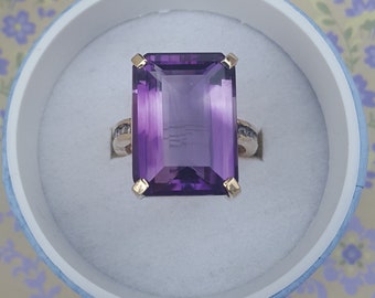 16 carat Brazilian Amethyst Ring Accented With White Sapphires Set in 14 Kt. Yellow Gold Handmade Designer Ring