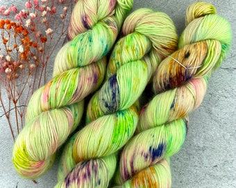 Merino/Mohair Blend SW Fingering Weight | Lime Chiffon | Hand Dyed Yarn | Superwash wool
