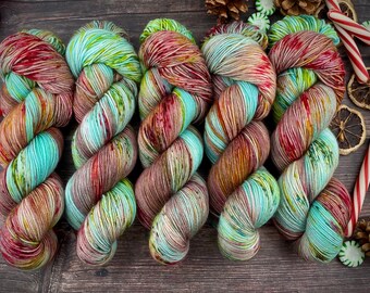 Biscotti DK Weight | 85% SW Merino Wool/15 Nylon | Ribbon Candy | Christmas Candy Collection | Hand Dyed Yarn | Superwash Wool