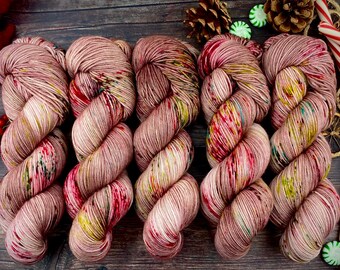 Biscotti DK Weight | 85% SW Merino Wool/15 Nylon | Foil Wrapped Santas | Christmas Candy Collection | Hand Dyed Yarn | Superwash Wool