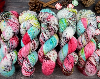Polwarth Fingering Weight | 100% Superwash Polwarth Wool | Gumdrop Nougat | Christmas Candy Collection | Hand Dyed Yarn