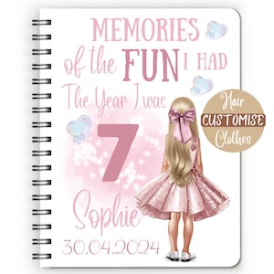 7th birthday gift, 7th birthday girl, 7 year old girl gift, personalised kids gift, personalised notebook for girls, 7 year old girl gift