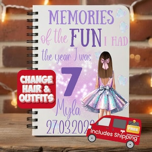 7th birthday gift, 7th birthday girl, 7 year old girl gift, personalised kids gift, personalised notebook for girls, 7 year old girl gift