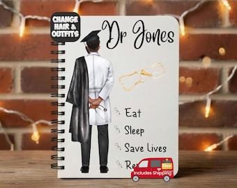Male Doctor Graduation Gift for Doctor Notebook for Doctor, Personalised Doctor Gift Uk, Doctor Grad Gift Doctor Present, Custom Dr Gifts,