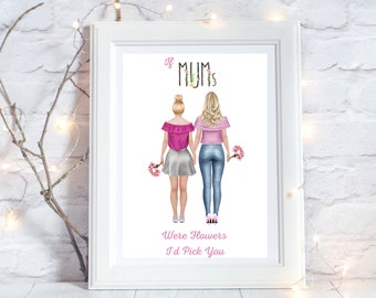 Mum Birthday Present Mum and Daughter Portrait Personalised Birthday Gifts for Mother, Present for Mum Birthday Gift for Mummy from Daughter