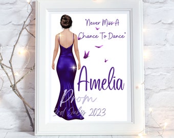 Prom Print, Personalised Prom Gifts for Her, Prom Keepsake, Prom Poster, Prom Night Picture, Change Hair Style & Dress, School Leavers Gift