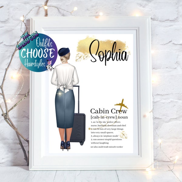 Cabin Crew Gifts, Flight Attendant Gifts, Cabin Crew Print Flight Attendant Print Birthday Gift, Anniversary Present Good Luck for Colleague