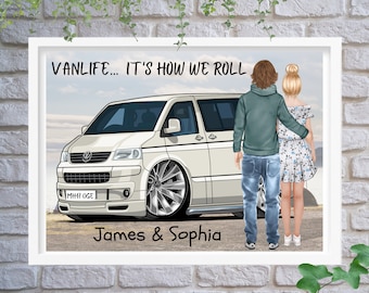 Campervan Gifts for Her or Him, Personalised Campervan Print, Personalised Campervan Gifts for Campervan Lovers, Campervan Pictures, UK